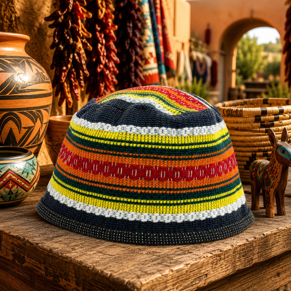 Vintage Guatemalan Woven Textile Pillbox Bucket Hat Artisan Handmade Multicolor
